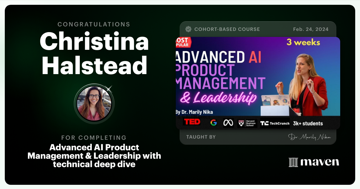 Certificate of Completion for Advanced AI Product Leadership Certification