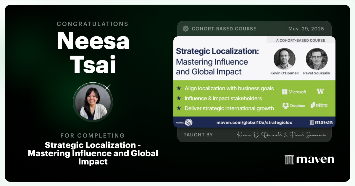 Certificate of Completion for Strategic Localization Certification