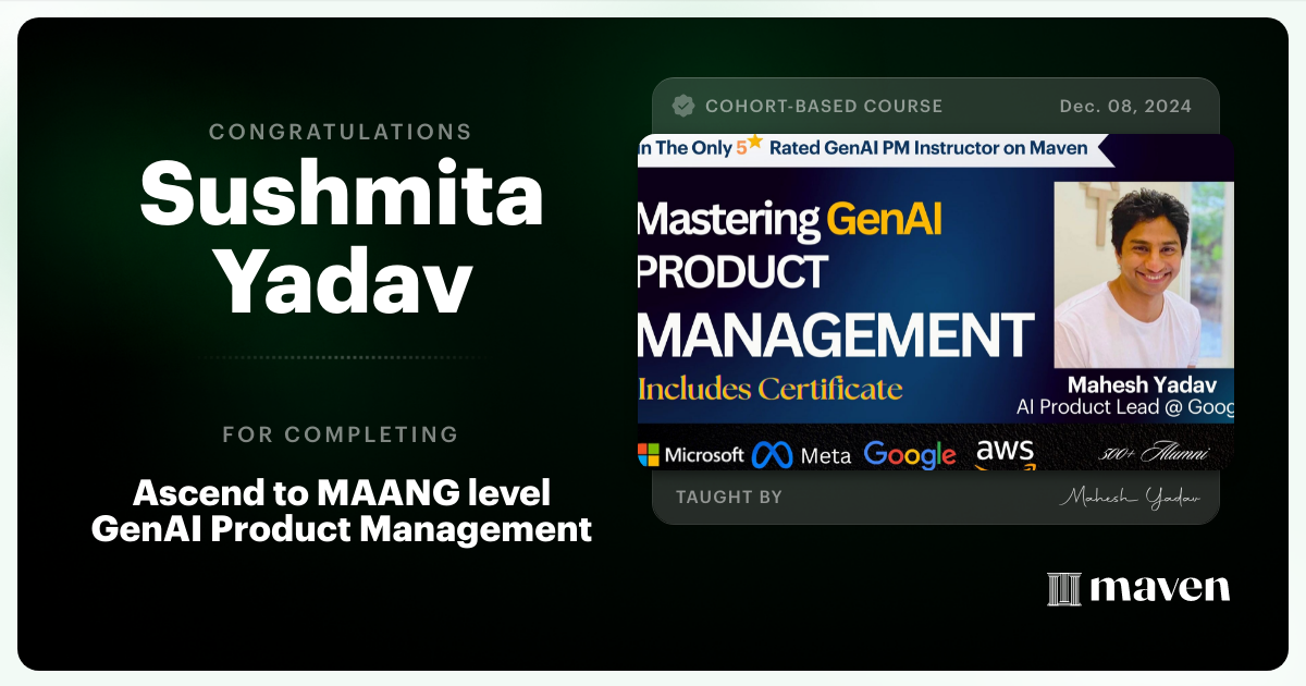 Certificate of Completion for Agentic AI Product Management Certification