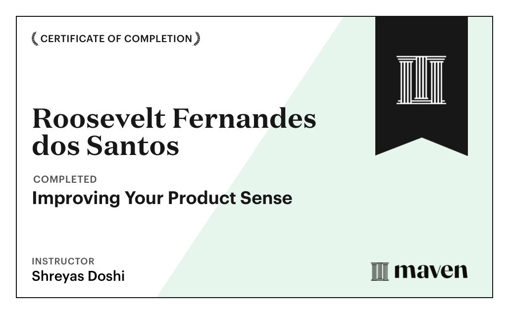 Certificate of Completion for World-class Product Sense in Practice