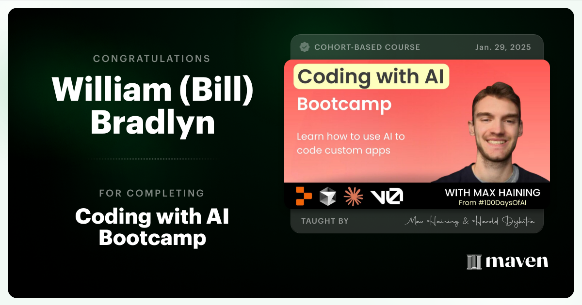 Certificate of Completion for Vibe Coding Bootcamp