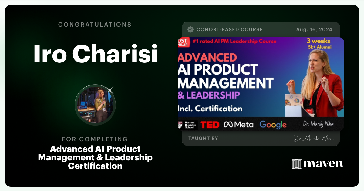 Certificate of Completion for Advanced AI Product Leadership Certification