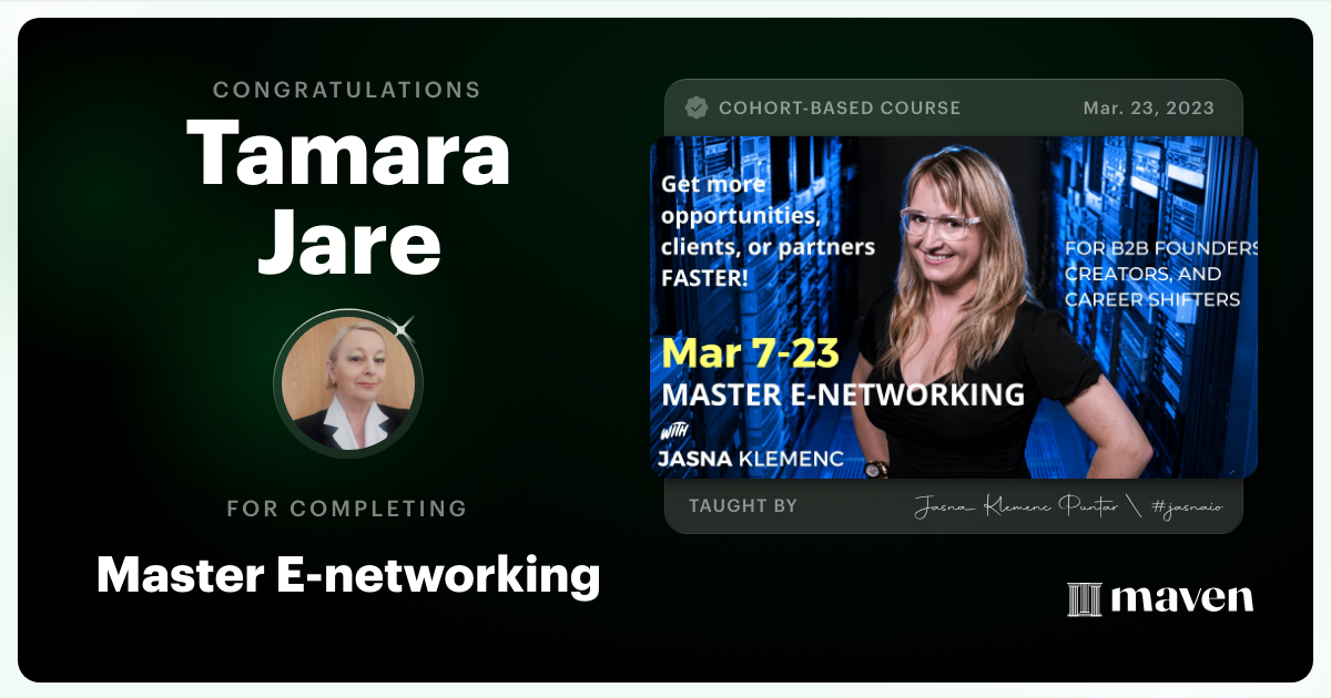 Certificate of Completion for Master E-networking with Pinch of AI