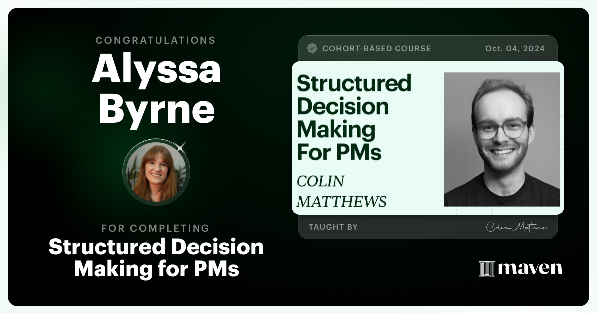 Certificate of Completion for Structured Decision Making for PMs