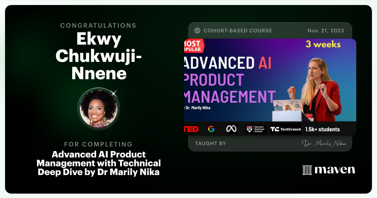 Certificate of Completion for Advanced AI Product Leadership Certification