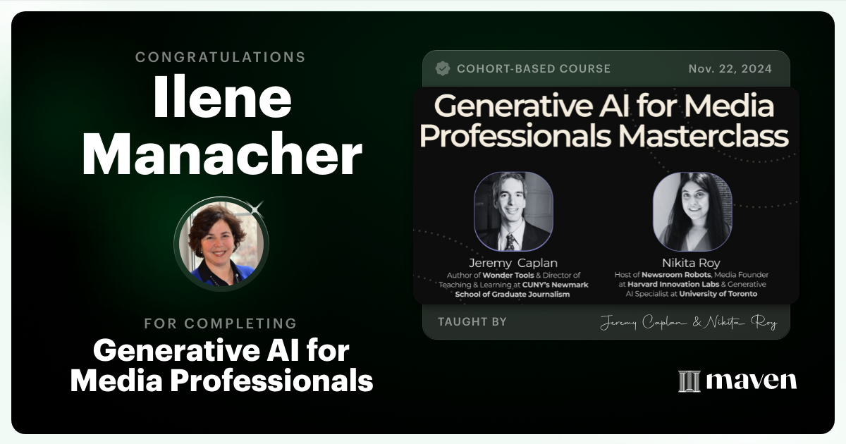Certificate of Completion for Generative AI for Media Professionals