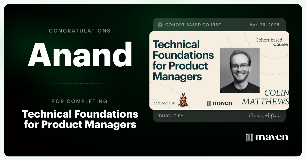 Certificate of Completion for Technical Foundations for Product Managers