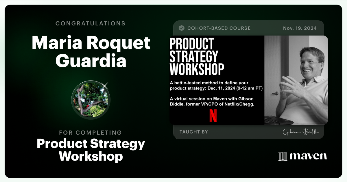 Certificate of Completion for Product Strategy Workshop