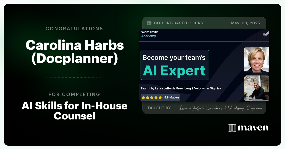 Certificate of Completion for AI Skills for In-House Counsel
