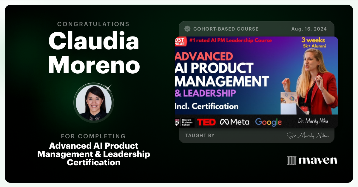 Certificate of Completion for Advanced AI Product Leadership Certification