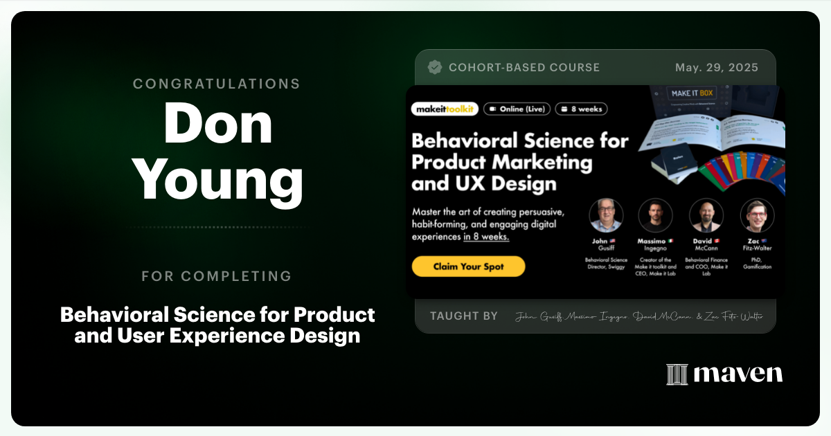 Certificate of Completion for Behavioral Science for Product and User Experience Design