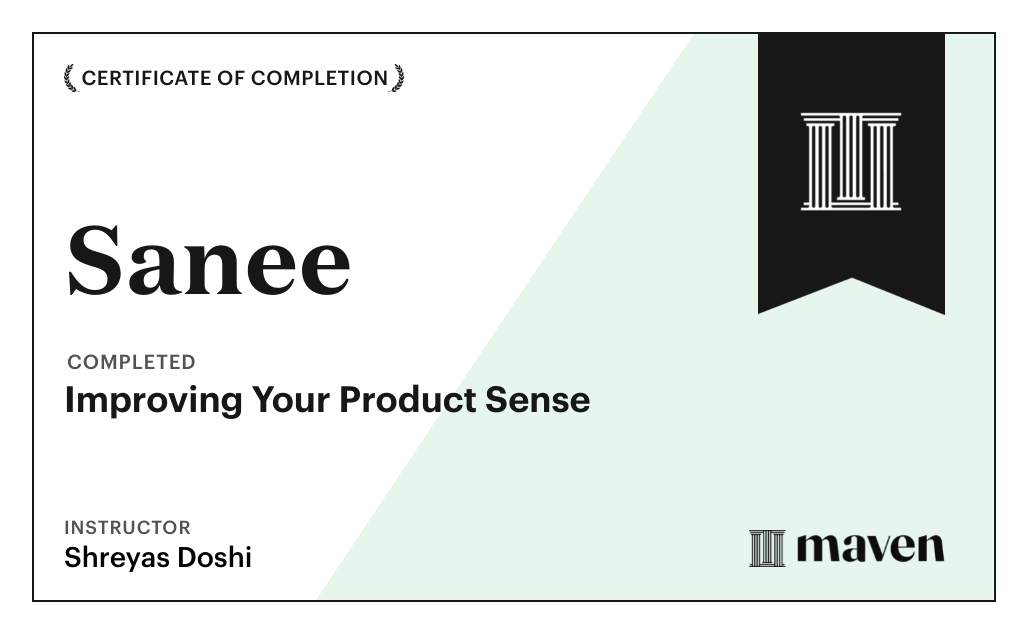 Certificate of Completion for World-class Product Sense in Practice