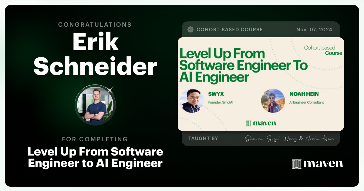 Certificate of Completion for Level Up From Software Engineer to AI Engineer