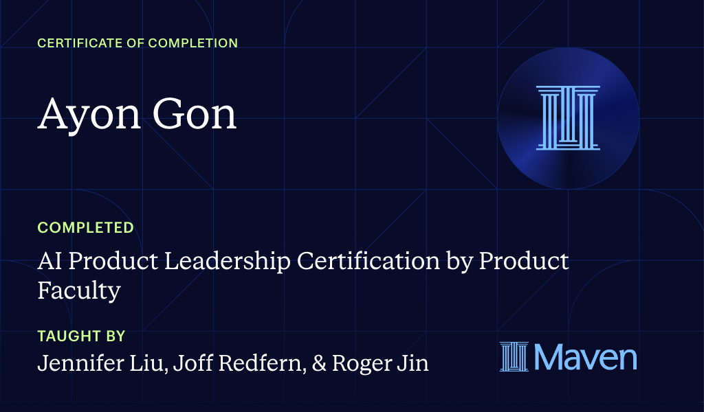 Certificate for AI Product Leadership Certification by Product Faculty