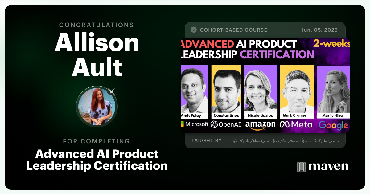Certificate of Completion for Advanced AI Product Leadership Certification