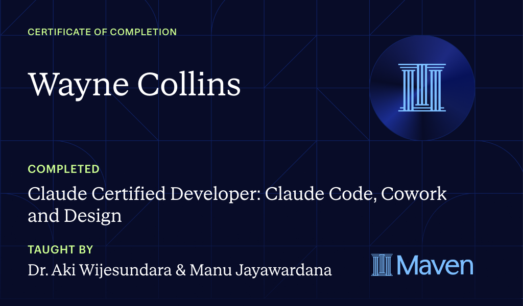 Certificate for Claude Certified Developer: Claude Code, Cowork and Design
