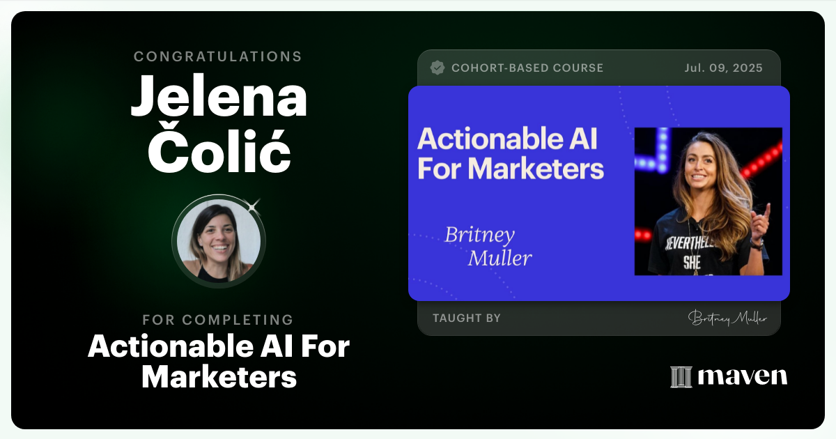 Certificate of Completion for Actionable AI For Marketers