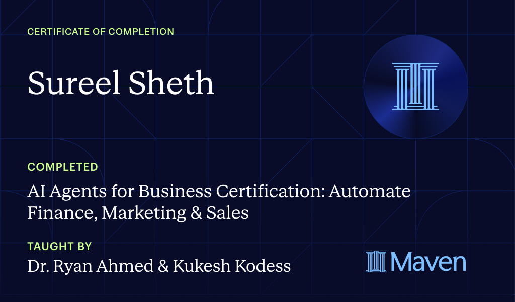 Certificate for Mastering AI Agents for Business Bootcamp & Certification