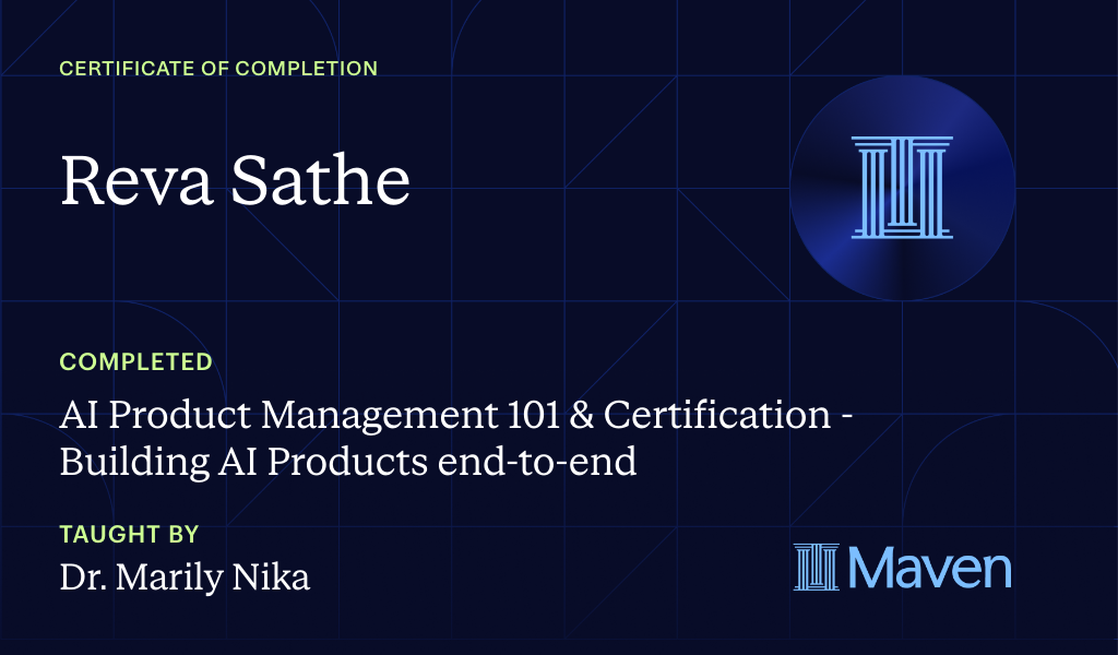 Certificate for AI-Enhanced Product Management Certification by AI Product Academy