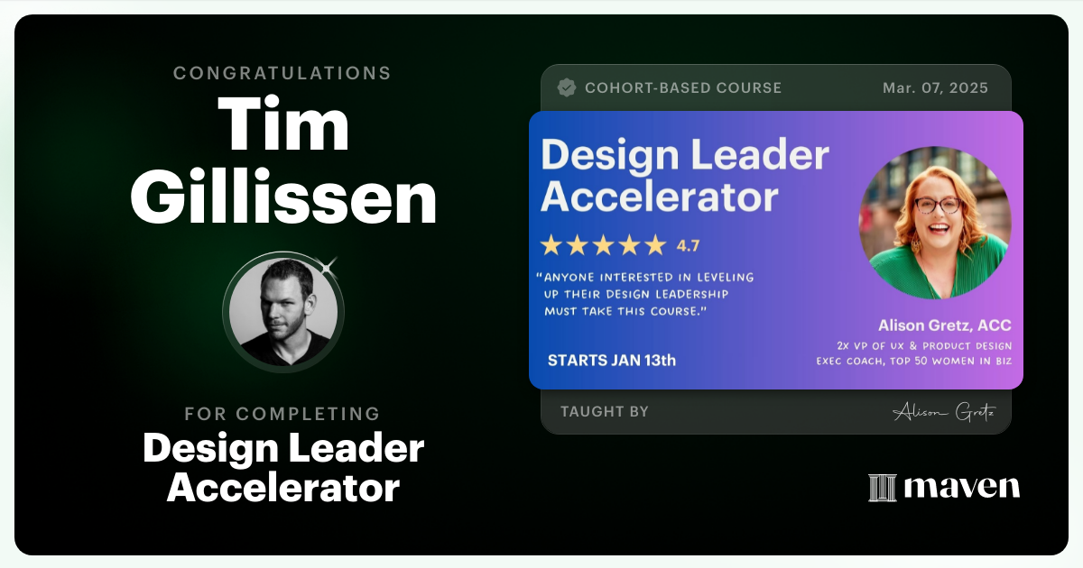 Certificate of Completion for Design Leader Accelerator