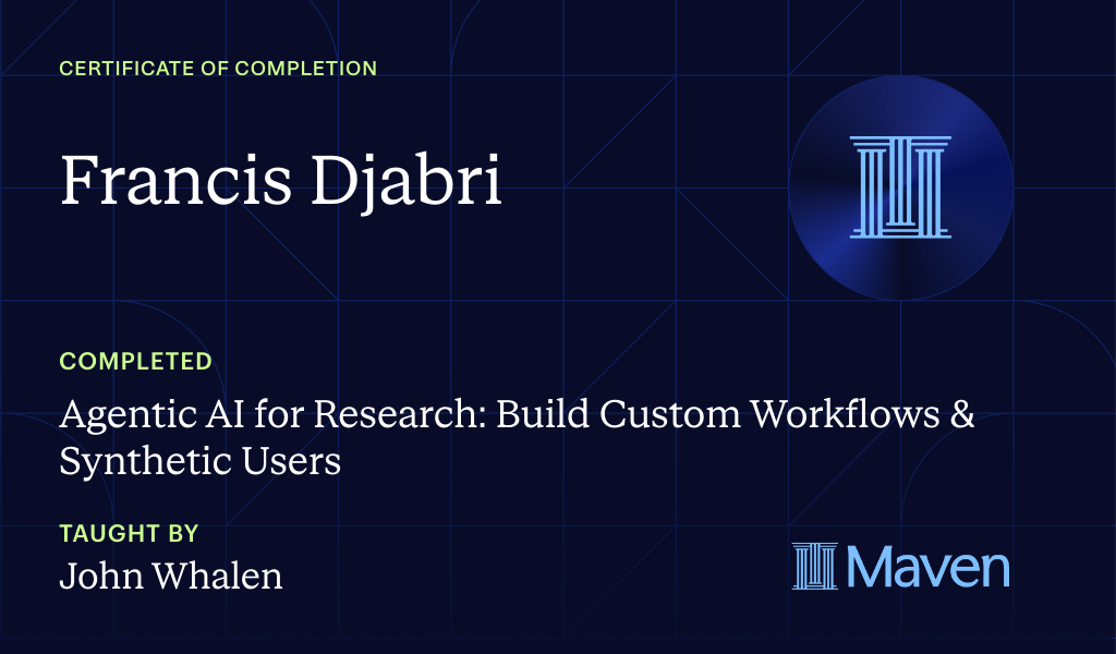 Certificate for Agentic AI for Research: Build Custom Workflows & Synthetic Users