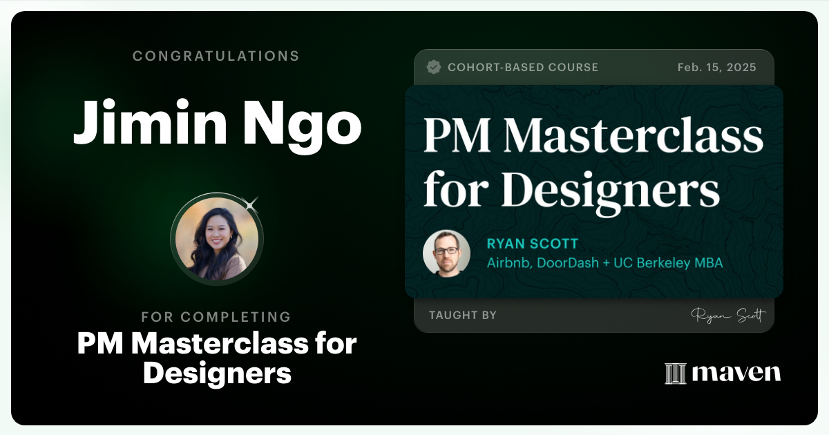 Certificate of Completion for PM Masterclass for Designers