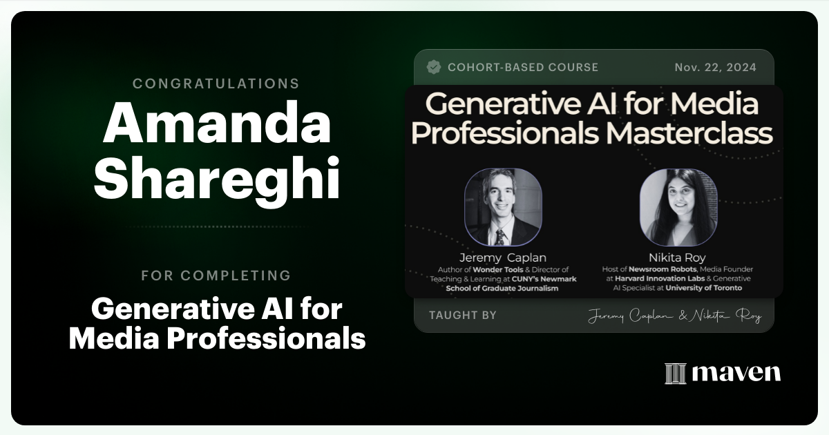 Certificate of Completion for Generative AI for Media Professionals