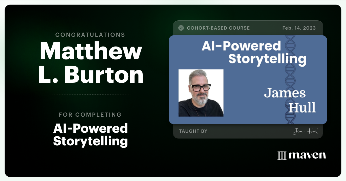 Certificate of Completion for Mastering Narrative Design with Dramatica