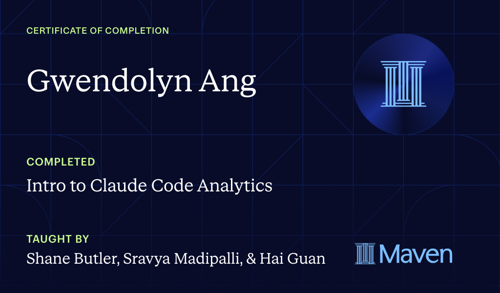 Certificate for Intro to Agentic Analytics in Claude Code