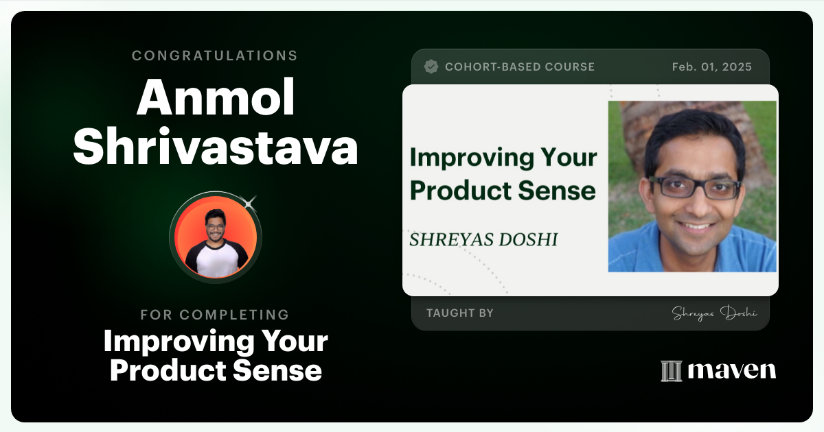 Certificate of Completion for World-class Product Sense in Practice