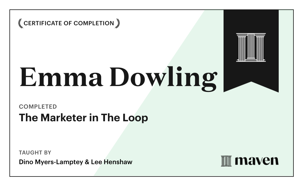 Certificate for The Marketer in The Loop  - AI Marketing Certification