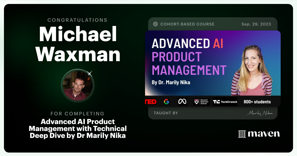 Certificate of Completion for Advanced AI Product Leadership Certification