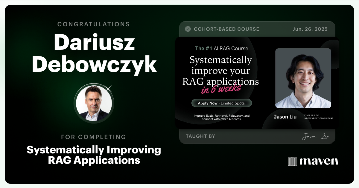 Certificate of Completion for Systematically Improving RAG Applications