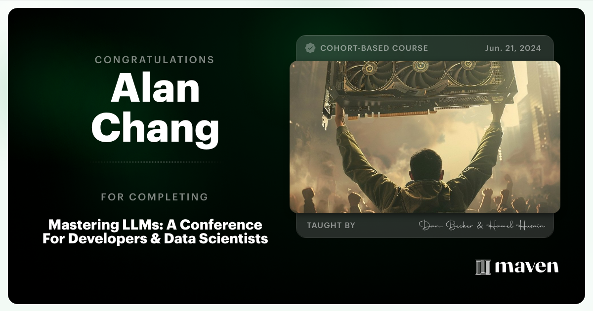 Certificate of Completion for Mastering LLMs For Developers & Data Scientists