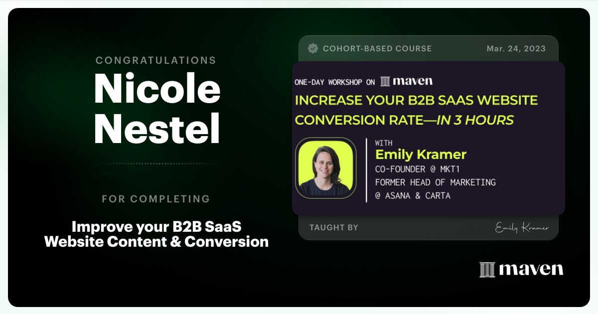 Certificate of Completion for Improve your B2B SaaS Website Content & Conversion