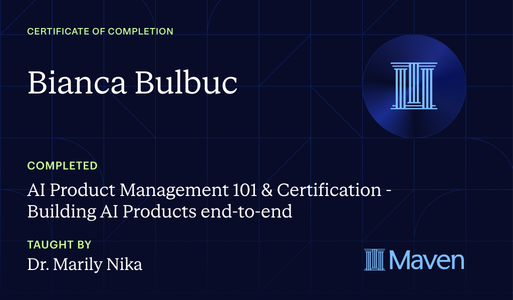 Certificate for AI-Enhanced Product Management Certification by AI Product Academy
