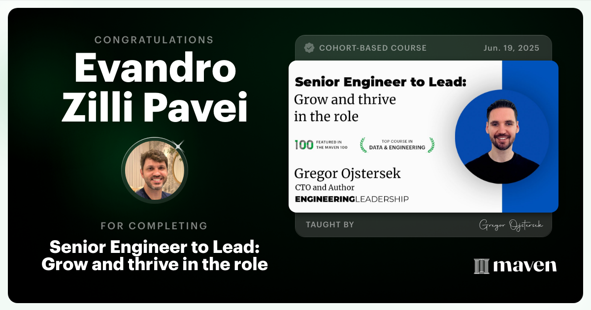 Certificate of Completion for Senior Engineer to Lead: Grow and thrive in the role