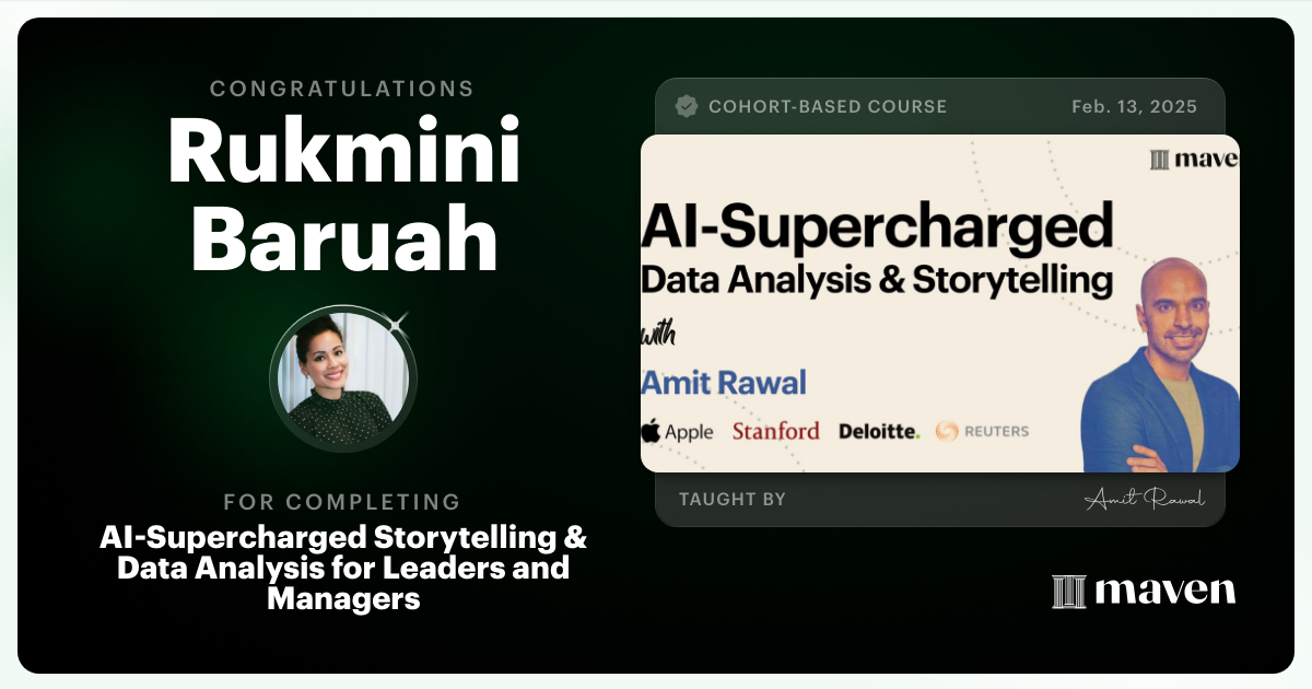 Certificate of Completion for AI-Supercharged Storytelling & Data Analysis for Leaders and Managers