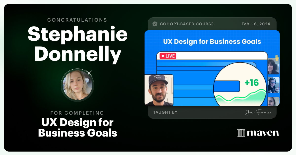 Certificate of Completion for UX Design for Business Goals
