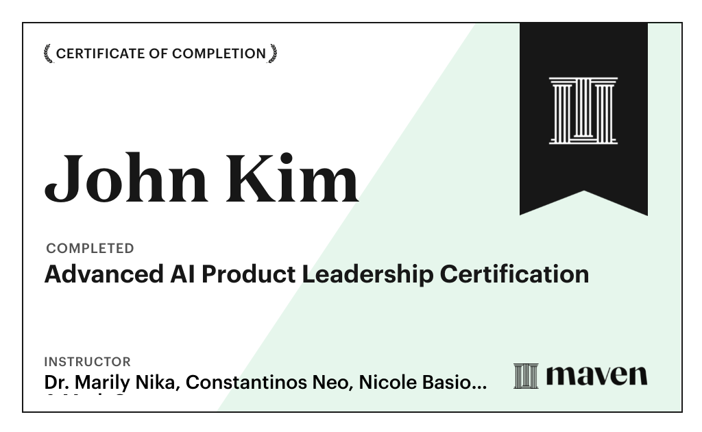 Certificate for Advanced AI Product Leadership Certification