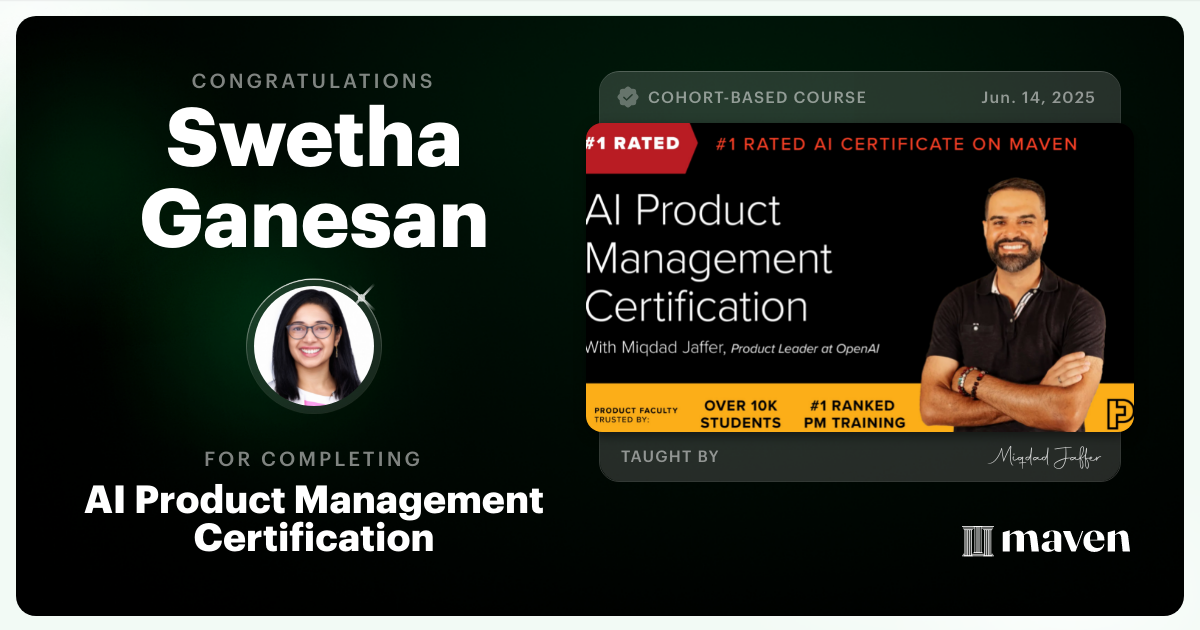 Certificate of Completion for AI Product Management Certification by Product Faculty