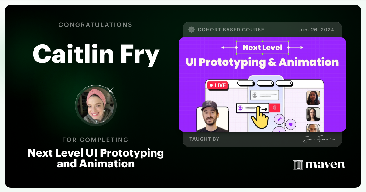 Certificate of Completion for Next Level UI Prototyping and Animation