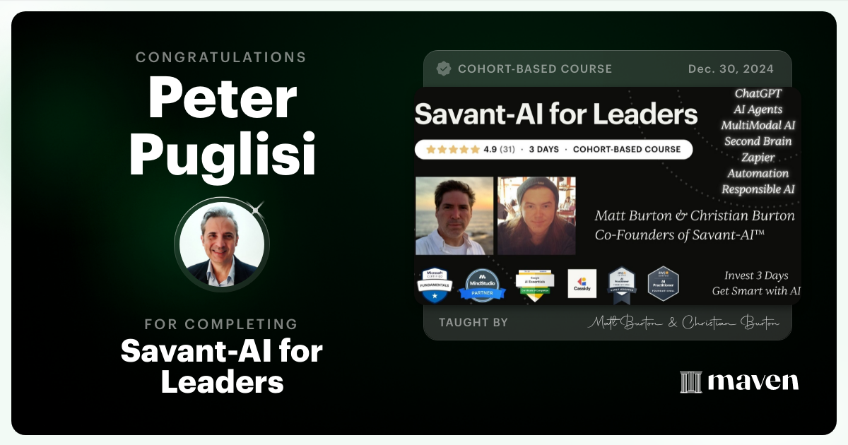 Certificate of Completion for Savant-AI for Leaders