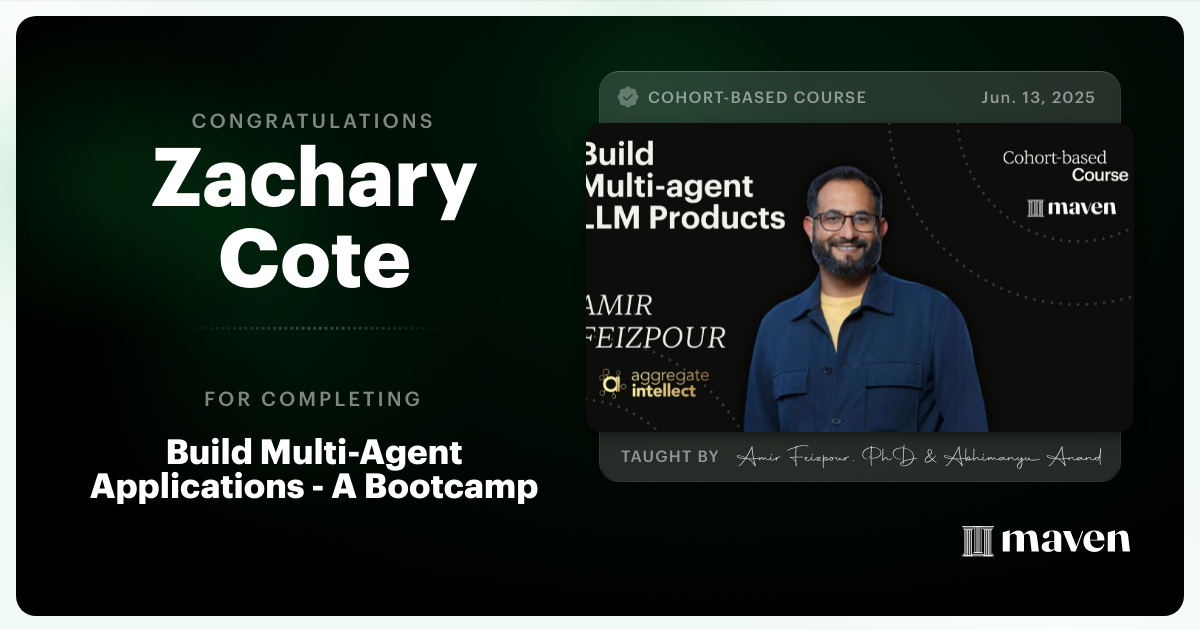 Certificate of Completion for AI Agents for Pragmatic Builders - Claude Code, LangGraph, n8n