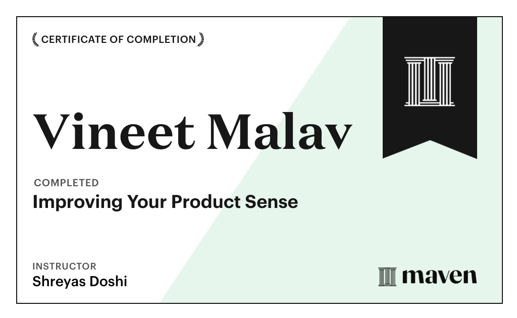 Certificate of Completion for World-class Product Sense in Practice