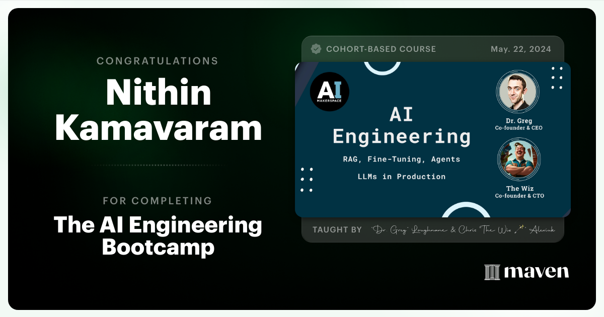 Certificate of Completion for The AI Engineering Bootcamp