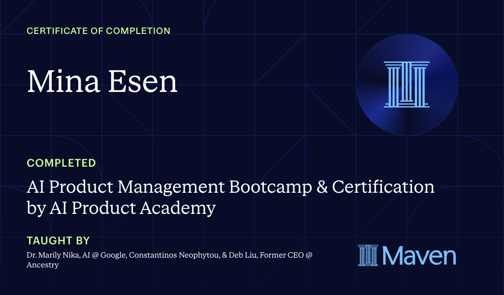 Certificate for AI Product Management Bootcamp & Certification by AI Product Academy