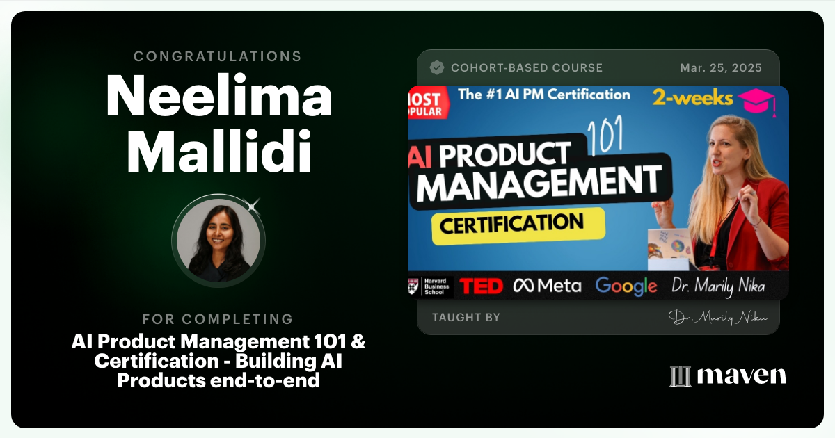 Certificate of Completion for AI-Enhanced Product Management Certification by AI Product Academy