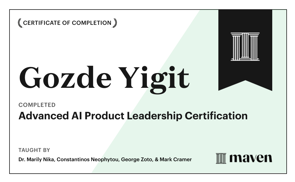 Certificate for Advanced AI Product Leadership Certification