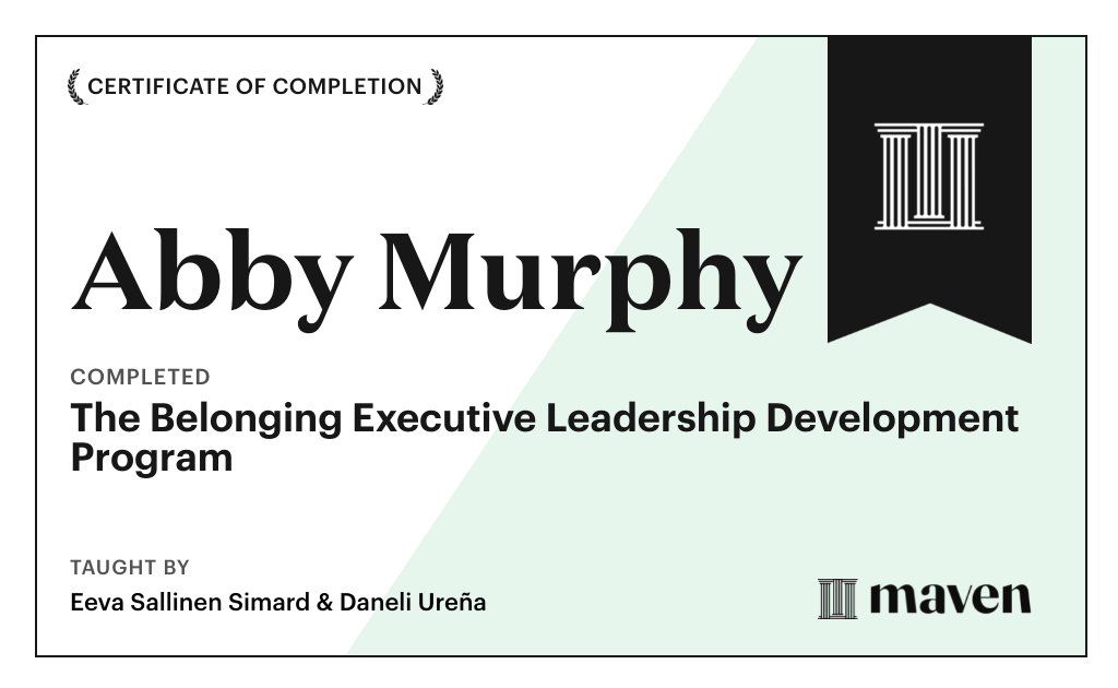 Certificate for The Belonging Executive Leadership Development Program